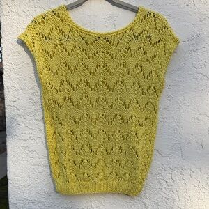 Vintage Italian Handmade Cotton Crochet Top Yellow Knit Sleeveless Top